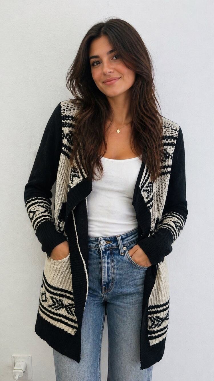 TYPE Z Black White Skull Design Open Knit Style Cardigan Reversible size Medium